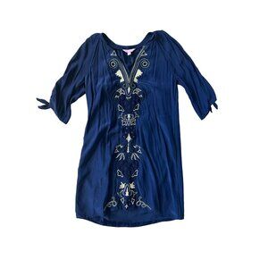 LILLY PULITZER Blue Gold Embroidered Cutout Sleeve Dress Size XS